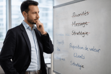 Dirigeant en réflexion sur la stratégie commerciale et l’IA appliquée au commerce