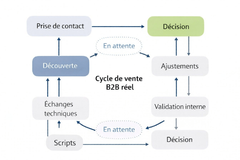 Cycle de vente B2B réel utilisé par les équipes commerciales sur le terrain