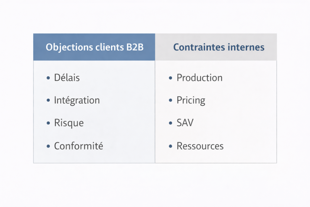 Objections clients B2B et contraintes internes intégrées au processus de vente